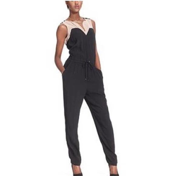 Rachel Roy Sleeveless Drawstring Jumpsuit Size Large Black Cream - Picture 1 of 9